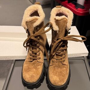Marc Fisher Tan Combat Boots with Fur Lining